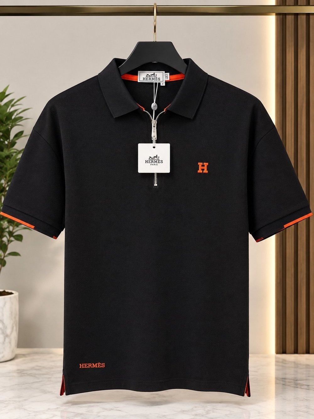 Hermes Black Polo with Orange Accent H - Picture 1 of 6